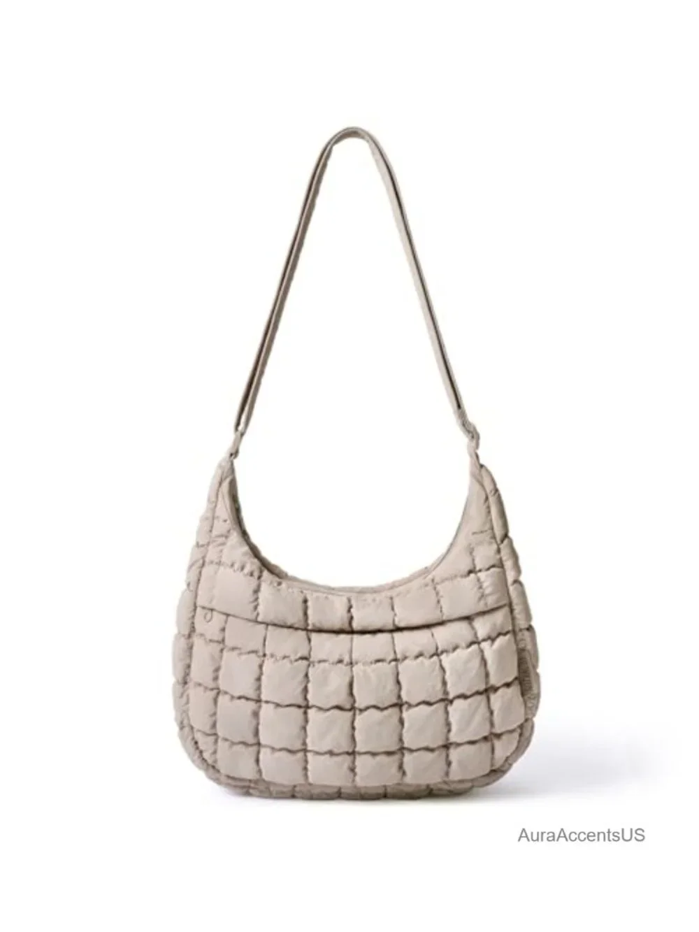Quilted Nylon Puffer Crossbody Hobo Bag with Adjustable Strap